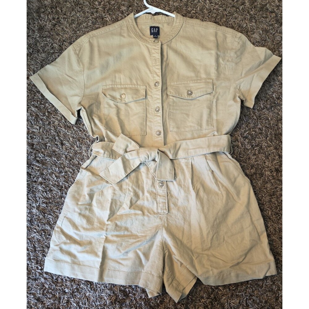 Gap Womens Tan Short Sleeve Collared One-Piece Romper Size S New